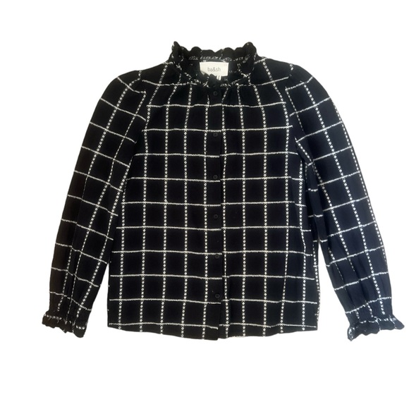 Ba&Sh  Patsy Ruffle Cotton/Linen Plaid Blouse Black & White Size XS - Picture 6 of 10